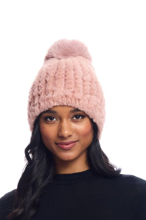 Fabulous Furs Faux Fur Poppy Pom Beanie Hat Blush