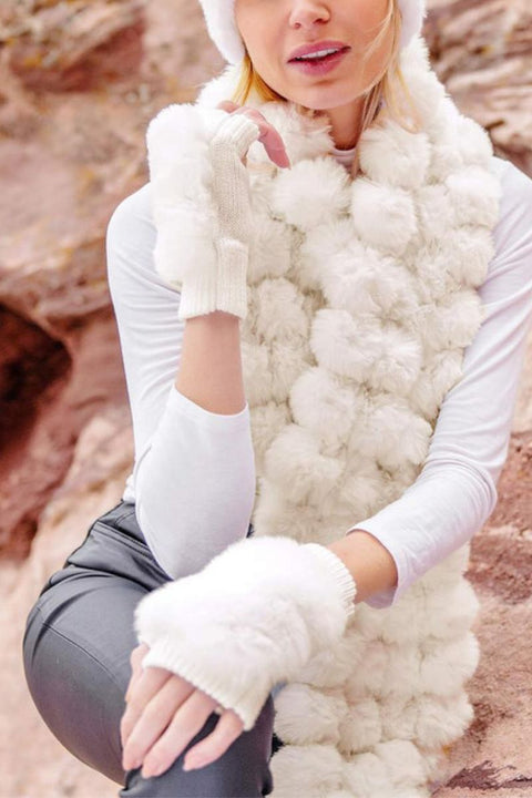 Fabulous Furs Faux Fur Knitted Fingerless Gloves Ivory