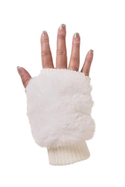 Fabulous Furs Faux Fur Knitted Fingerless Gloves Ivory