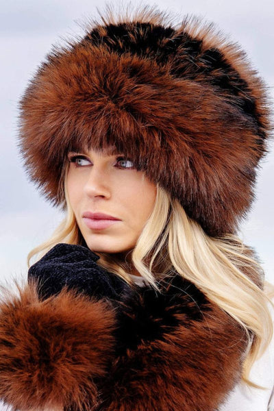 Fox Faux Fur Cossack-Style Hat Chocolate