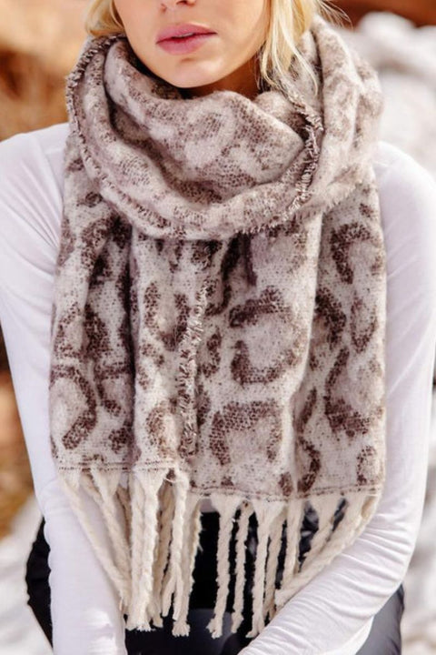 Fabulous Furs Leopard Knit Scarf Taupe