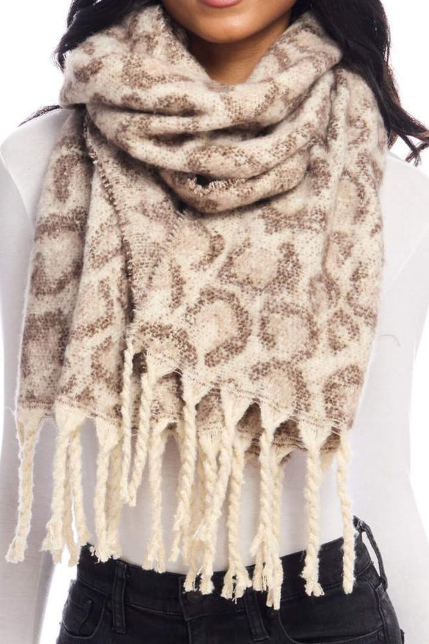 Fabulous Furs Leopard Knit Scarf Taupe