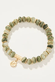 Spartina Stone Stretch Bracelet 8mm Silver Leaf Jasper