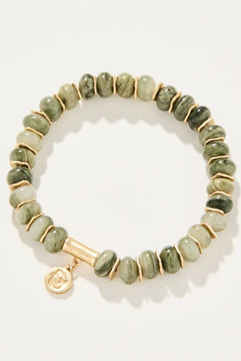 Spartina Stone Stretch Bracelet 8mm Silver Leaf Jasper