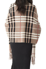 K&K Plaid Wrap with Sleeves Taupe & Cream Black