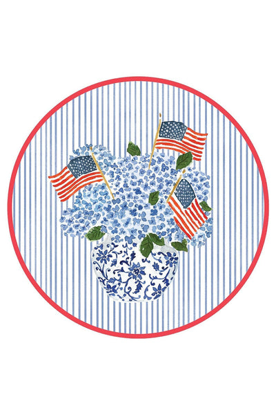 Caspari Flags and Hydrangeas Round Paper Placemats