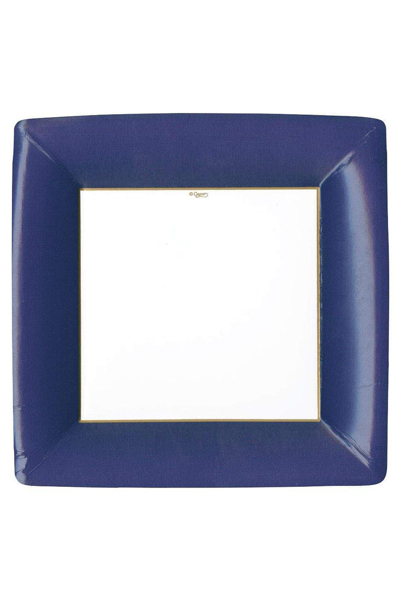 Caspari Grosgrain Navy Border Paper Square Dinner Plates