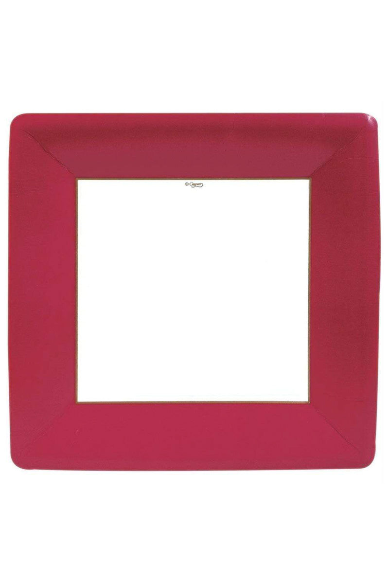 Caspari Grosgrain Border Square Dinner Plates Red