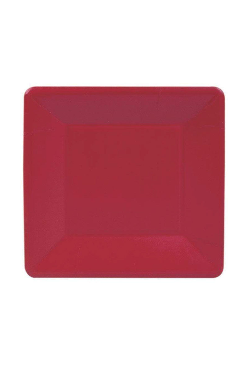 Caspari Grosgrain Border Square Salad Plates Red