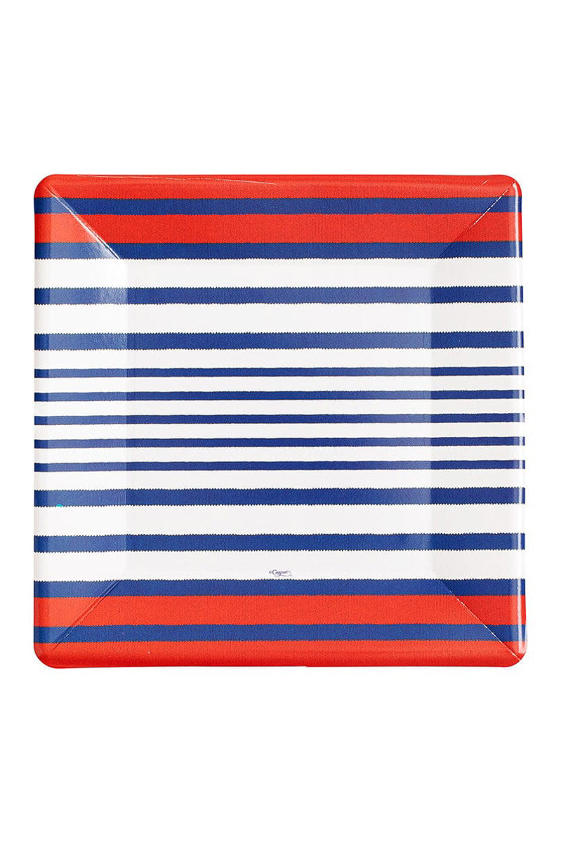 Caspari Breton Stripe Blue Paper Salad Plates