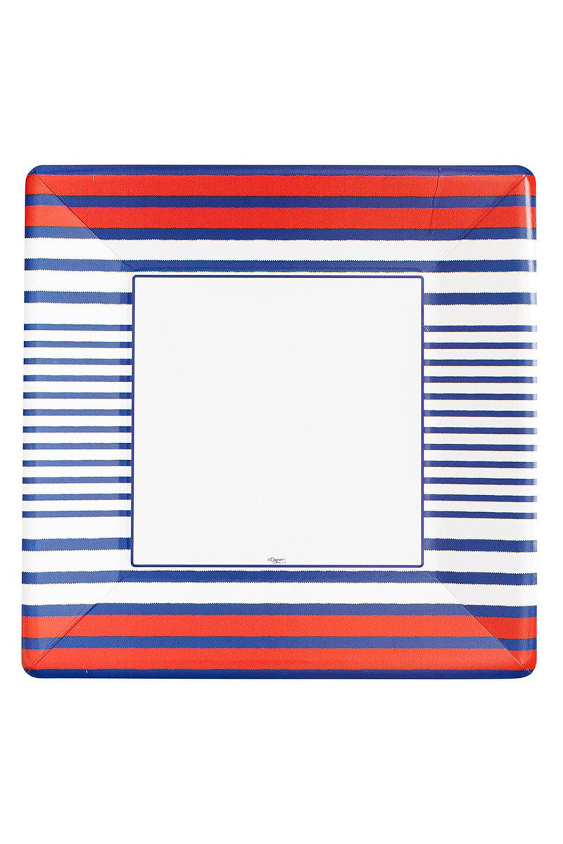 Caspari Brenton Stripe Blue Paper Dinner Plates