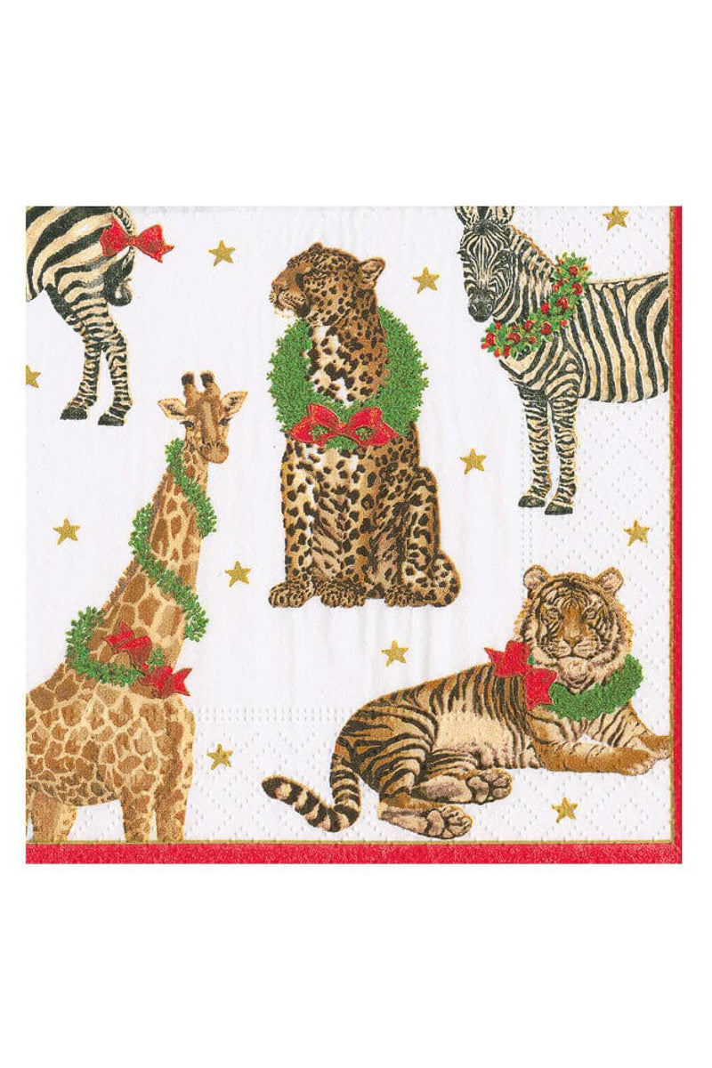 Caspari Wild Christmas Cocktail Napkins Ivory