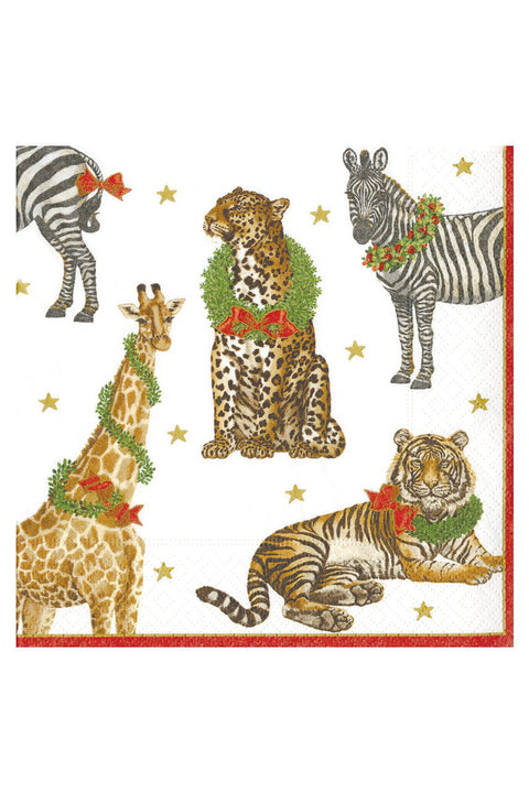 Caspari Wild Christmas Ivory Luncheon Napkins