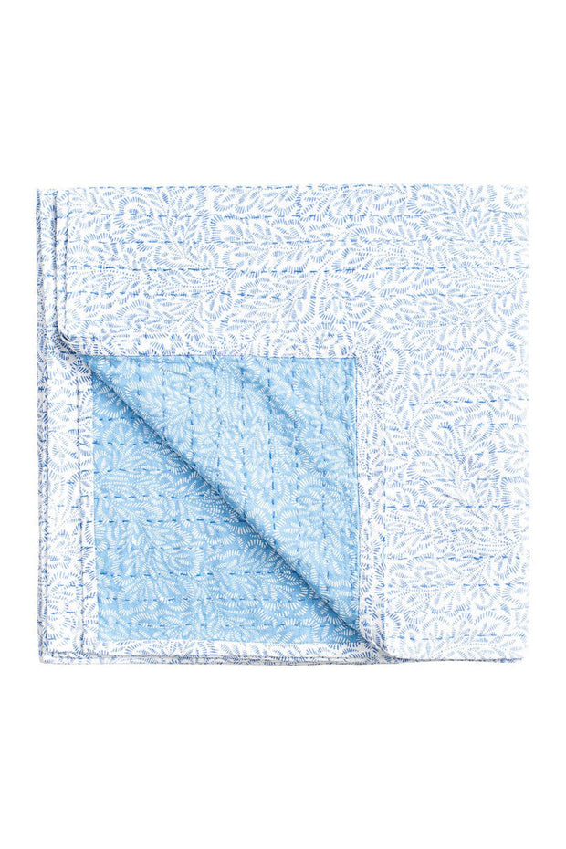 Caspari Reversible Kantha Table Cover Blue Block Print Leaves