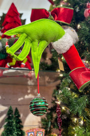 Grinch Hand with Ball Ornament on Stick 14" Red Green