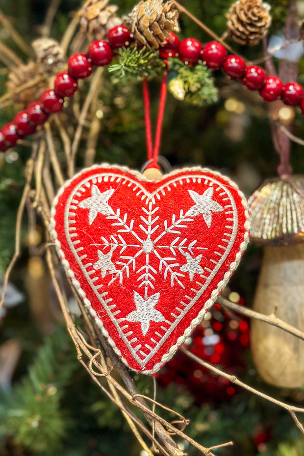 Felt Heart Ornament 5" Red/White