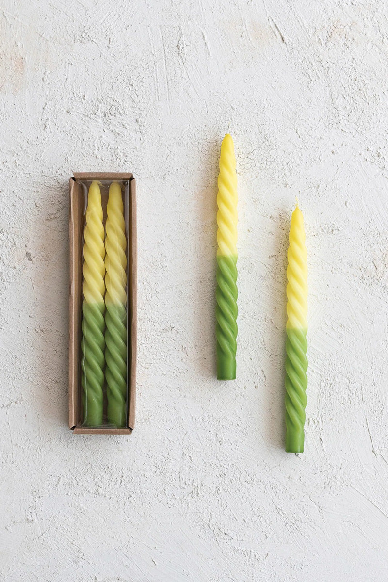 Creative Co-Op Unscented Twisted Taper 10" Box Set of 2 Yellow Green