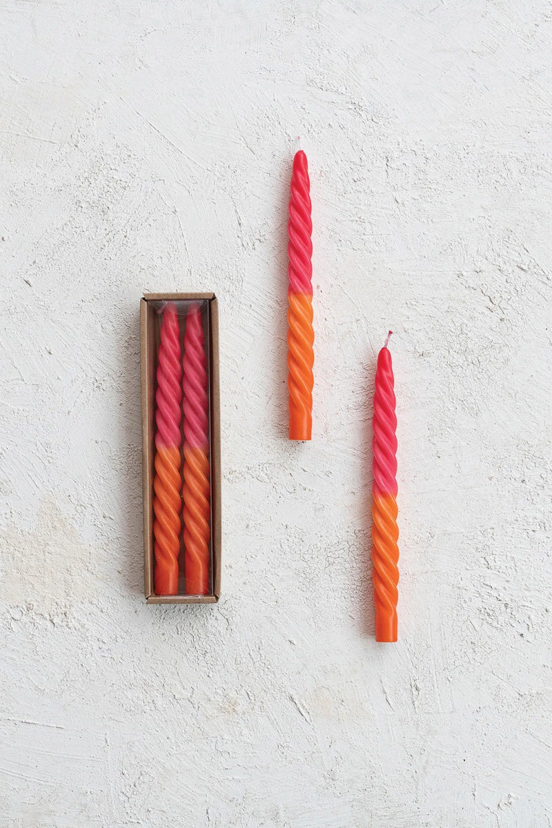Creative Co-Op Unscented Twisted Taper 10" Box Set of 2 Fuchsia Orange