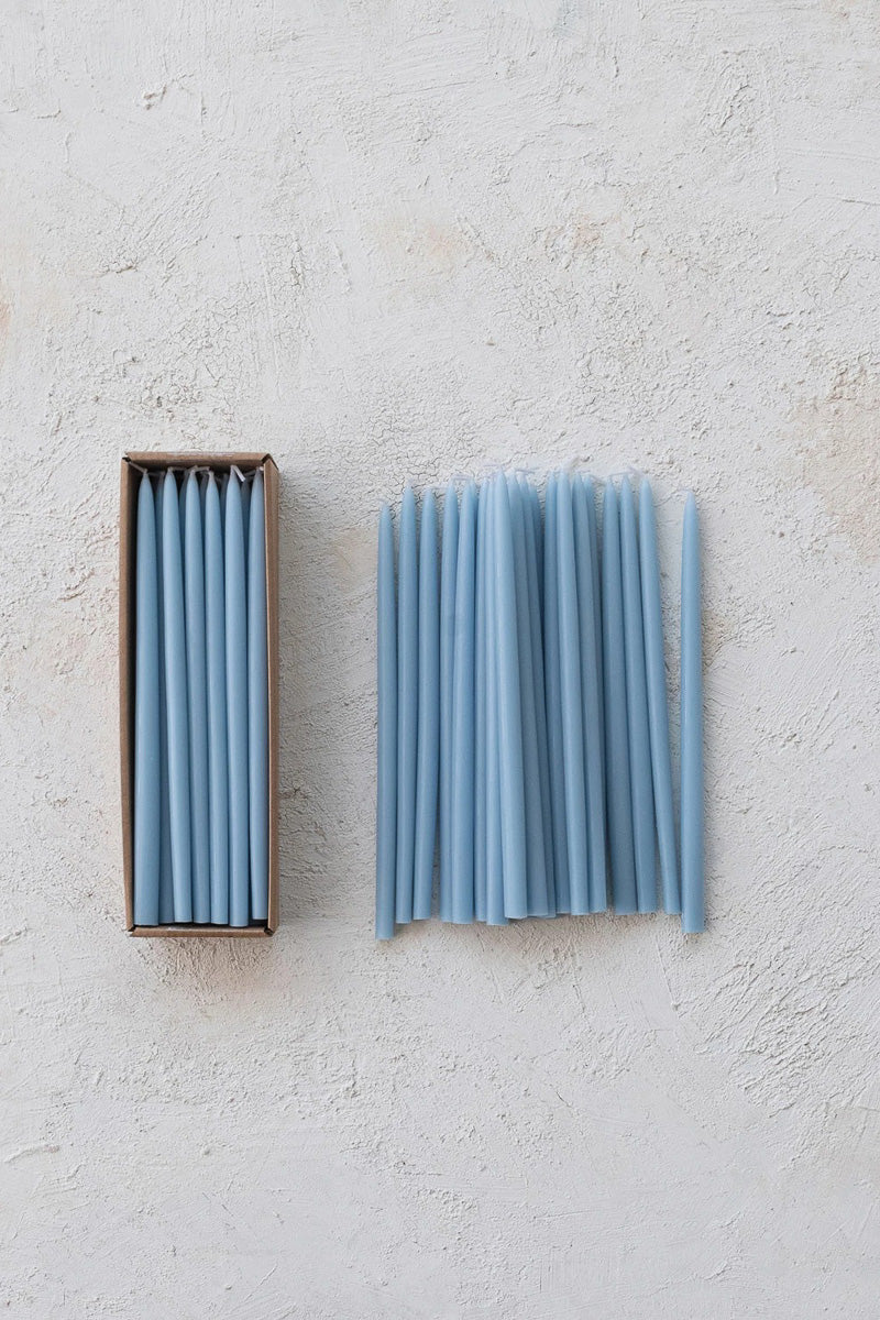 Creative Co-Op Unscented Thin Taper Candles Box Set of 24 Light Blue