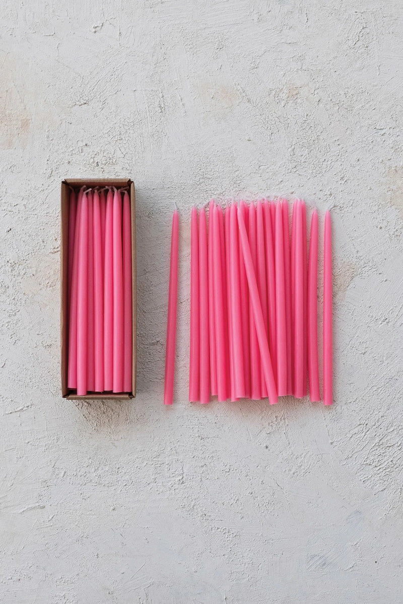 Creative Co-Op Unscented Thin Taper Candles Box Set of 24 Pink