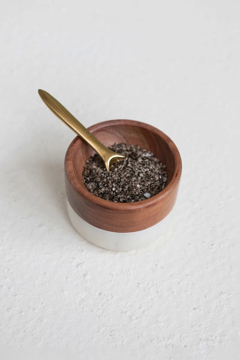 Creative Co-Op Marble & Acacia Wood Pinch Pot