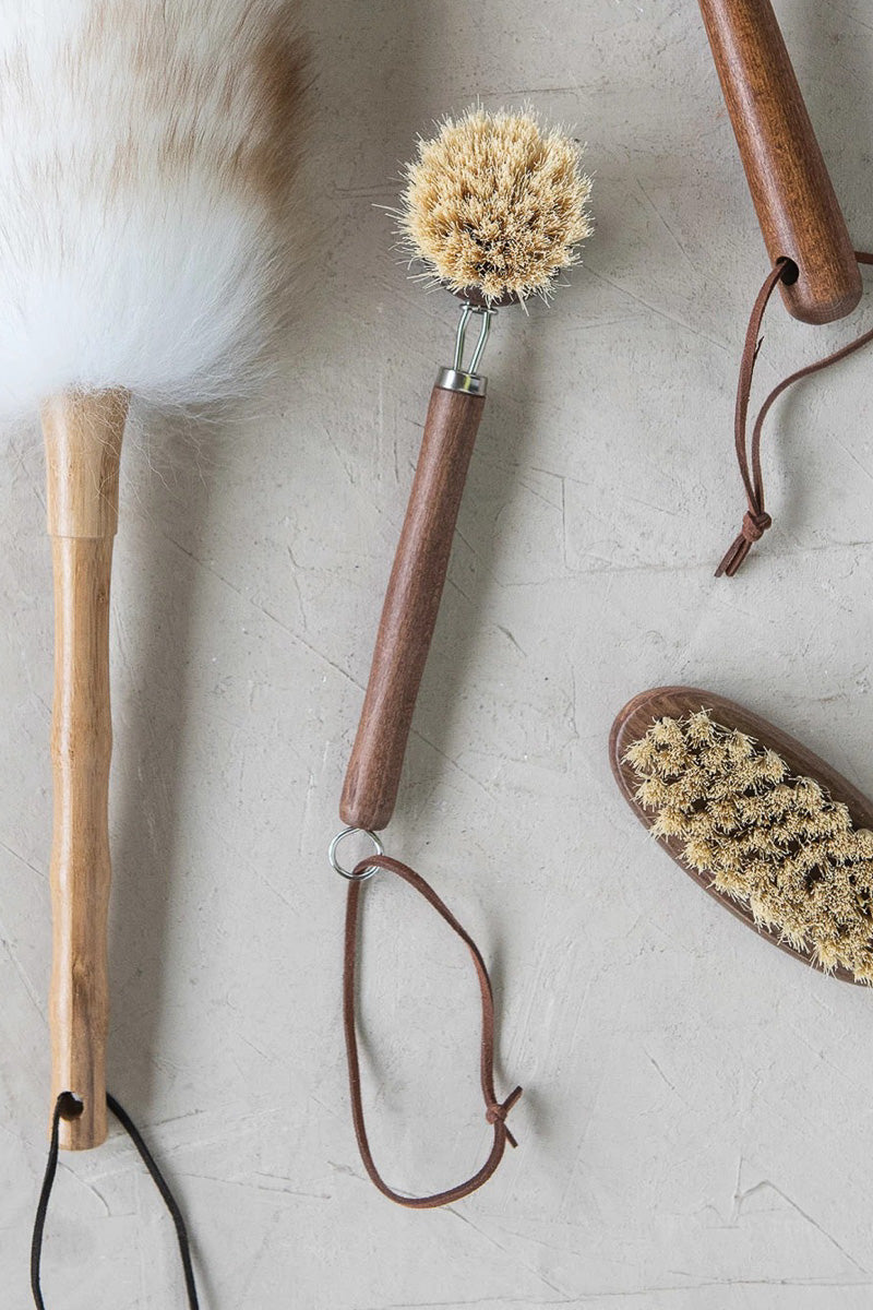 Creative Co-Op Natural Beech Wood Brush with Leather Tie