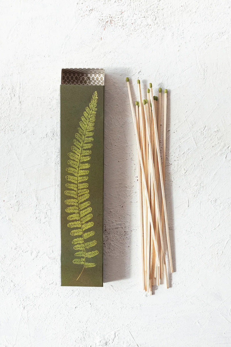 Creative Co-Op Safety Fireplace Matches in Matchbox with Fern Print Green