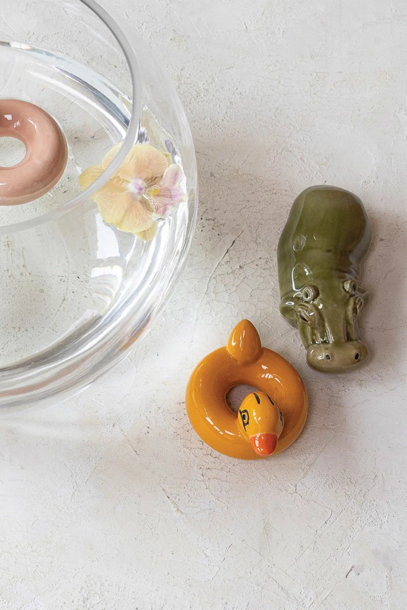 Creative Co-Op Stoneware Floating Hippo 5.5" Grey