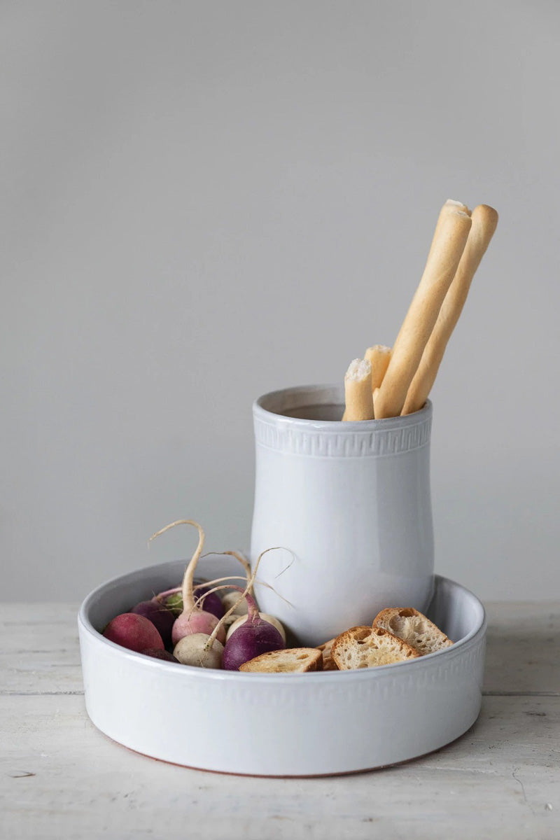 Creative Co-Op Terracotta Tray 2 Compartments White