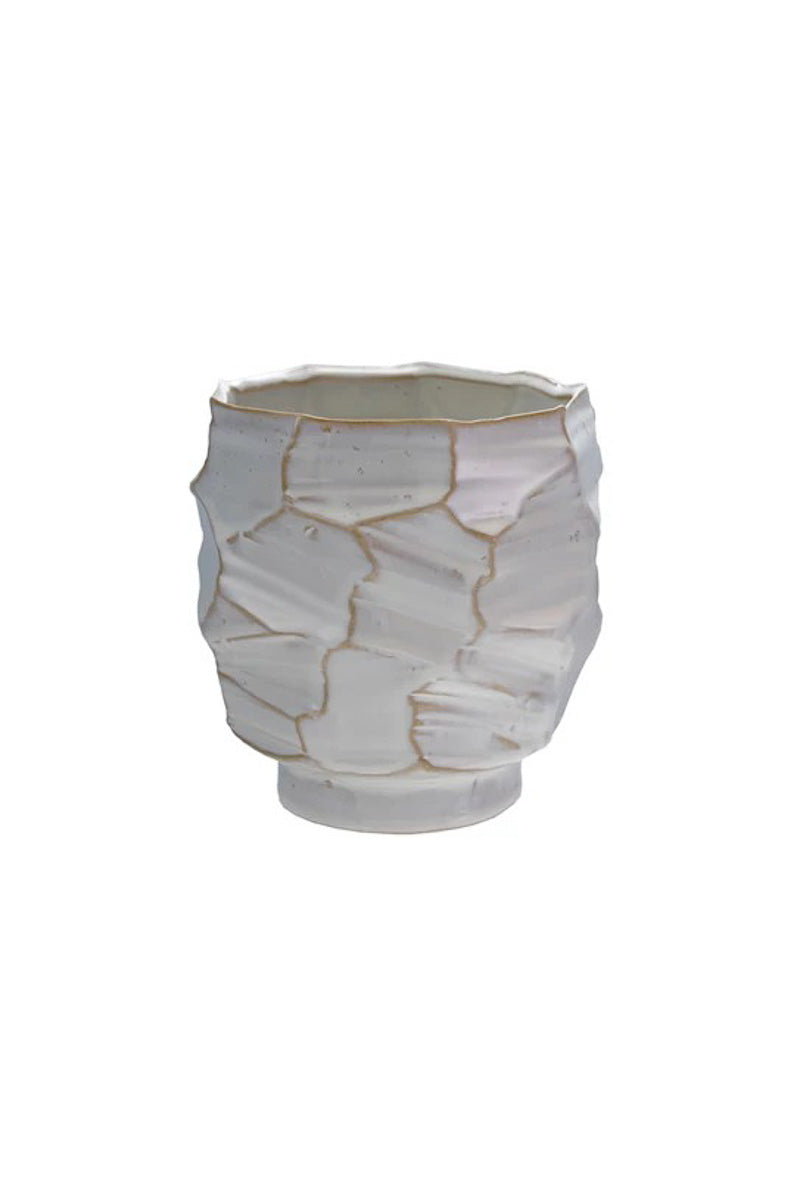 Embossed Stoneware Planter/Vase 5" Cream