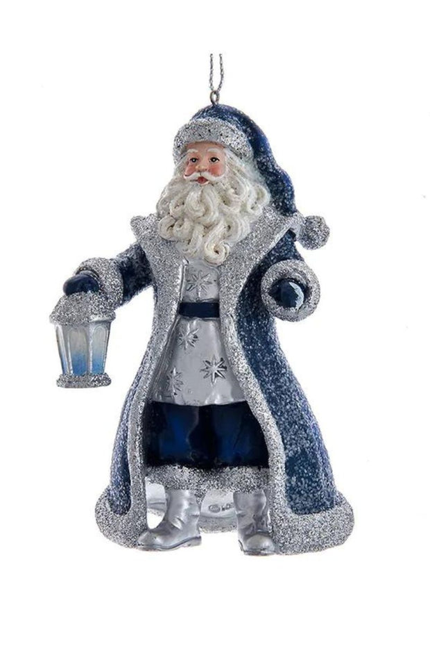 Blue Silver Santa Ornament 5"