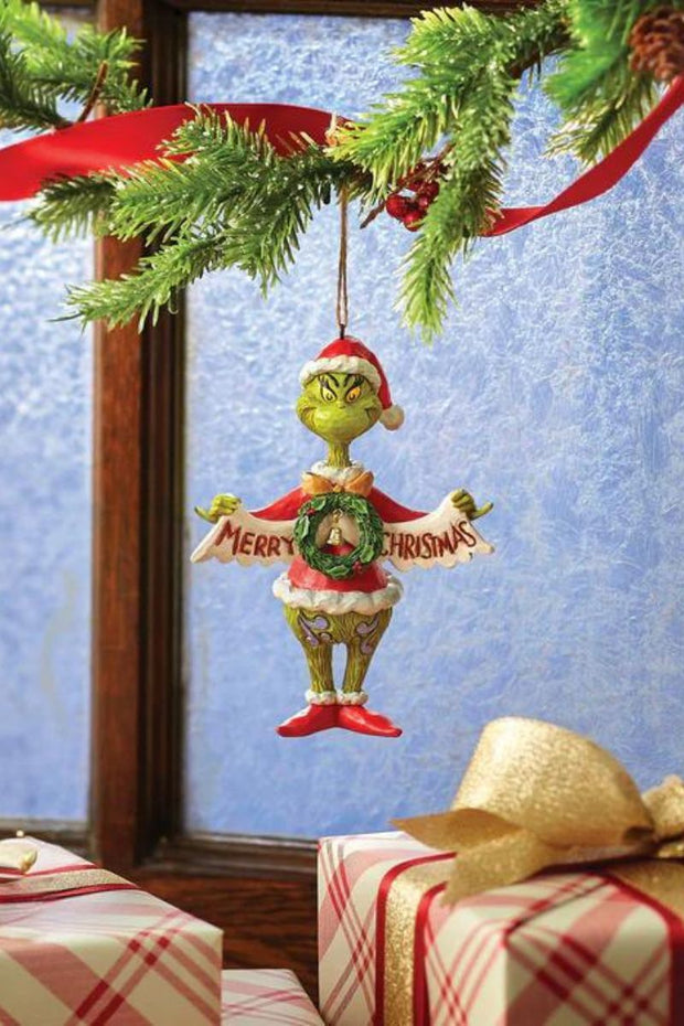 Jim Shore Grinch Holding Merry Christmas Banner Ornament