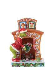 Jim Shore Grinch Figurine Grinch Pushing Christmas Tree up Fireplace