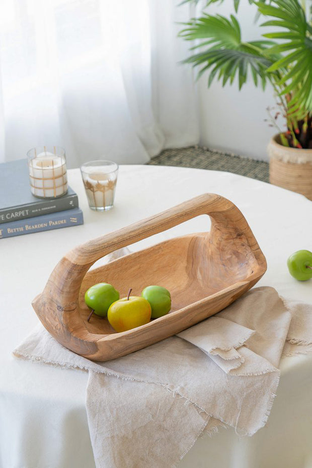 TRAY, TEAK WITH HANDLE