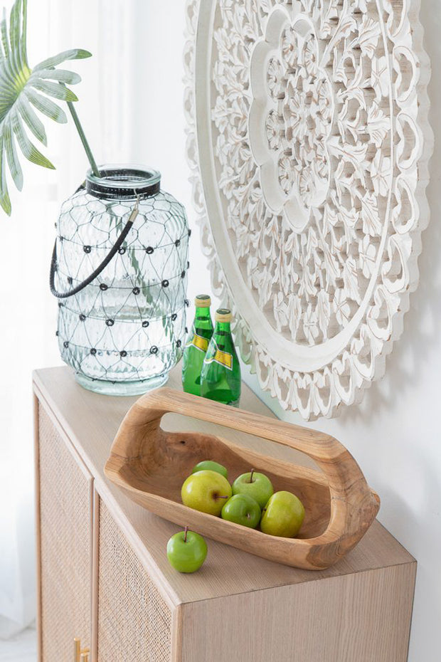 TRAY, TEAK WITH HANDLE