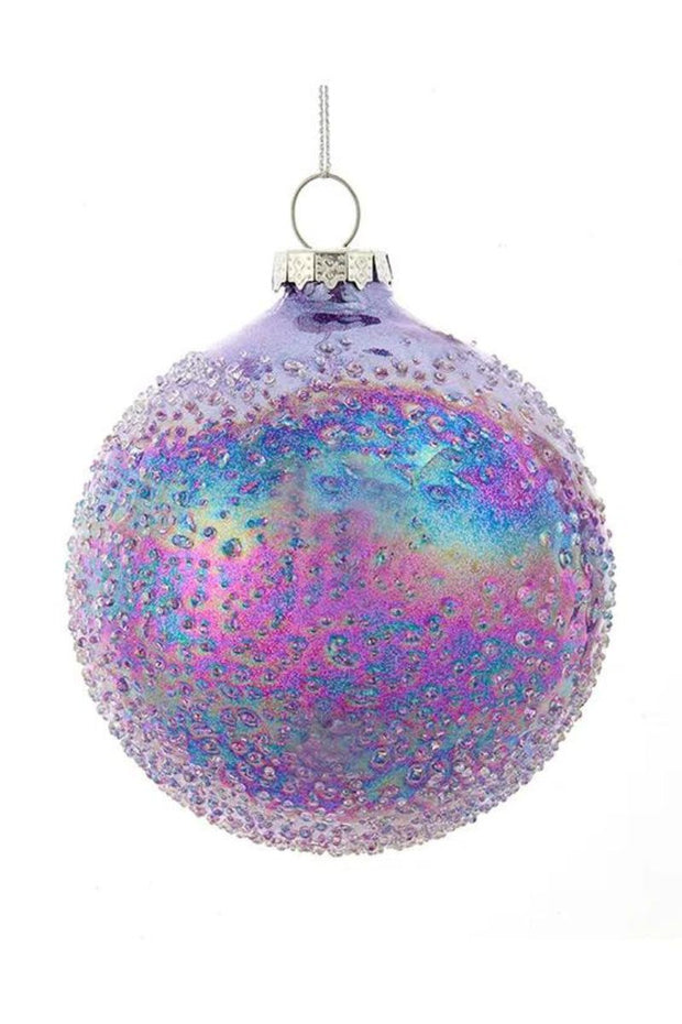 Glass Icy Lavender Blue Iridescent Ball Ornament 4"