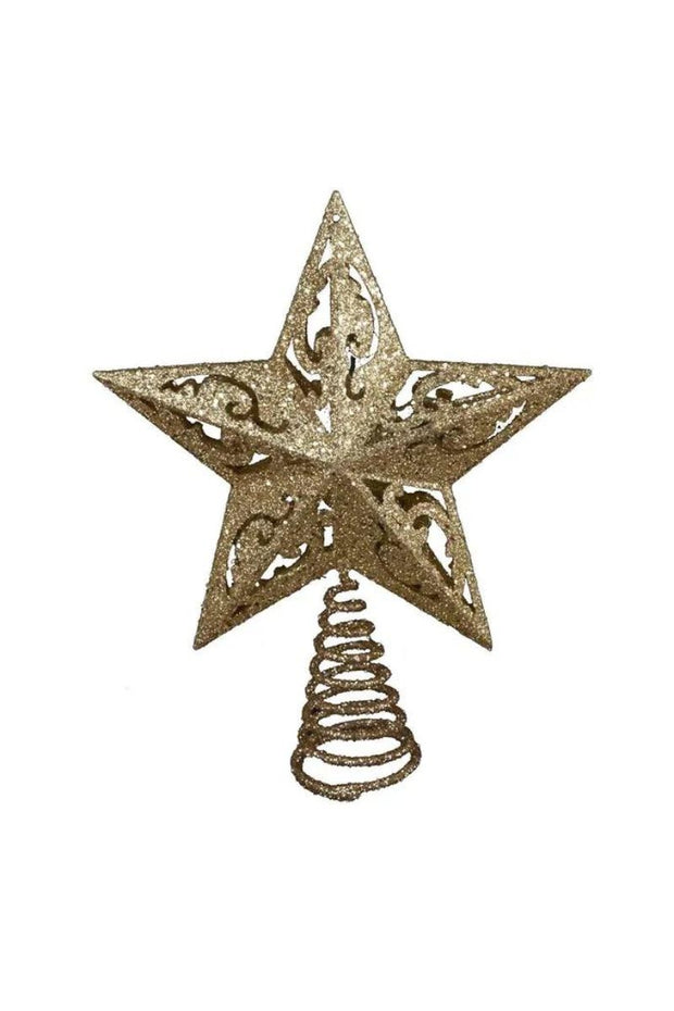 Gold Glitter Five Point Star Tree Topper 8"