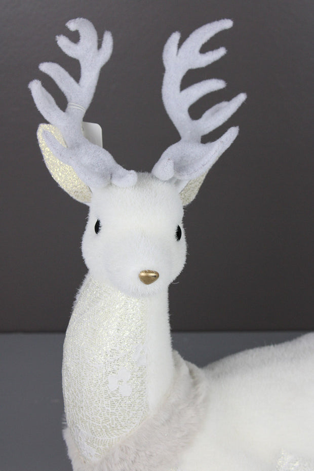 Christmas Deer Sitting 18.5" White Ivory