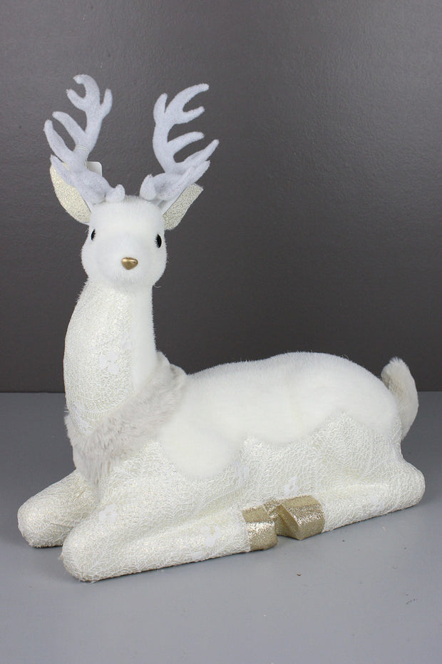 Christmas Deer Sitting 18.5" White Ivory