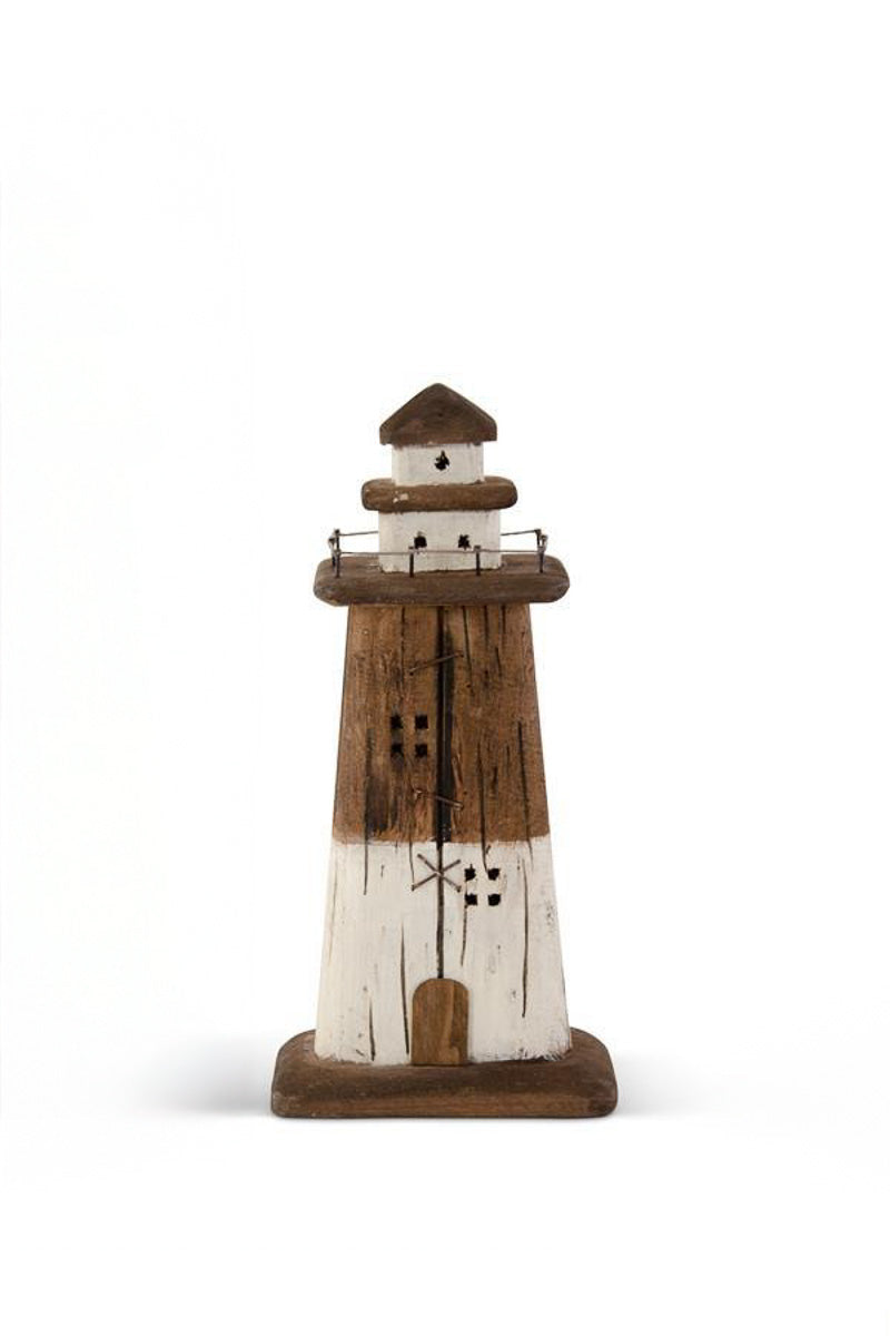 Rustic Wood Lighthouse 13.25" Brown & White