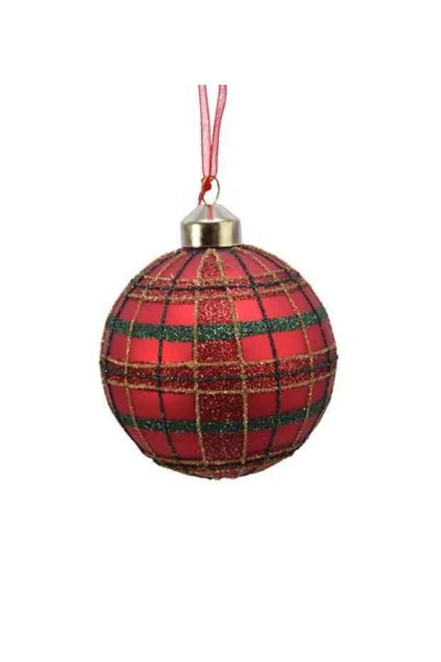 Kaemingk Red Glitter Check Glass Ornament