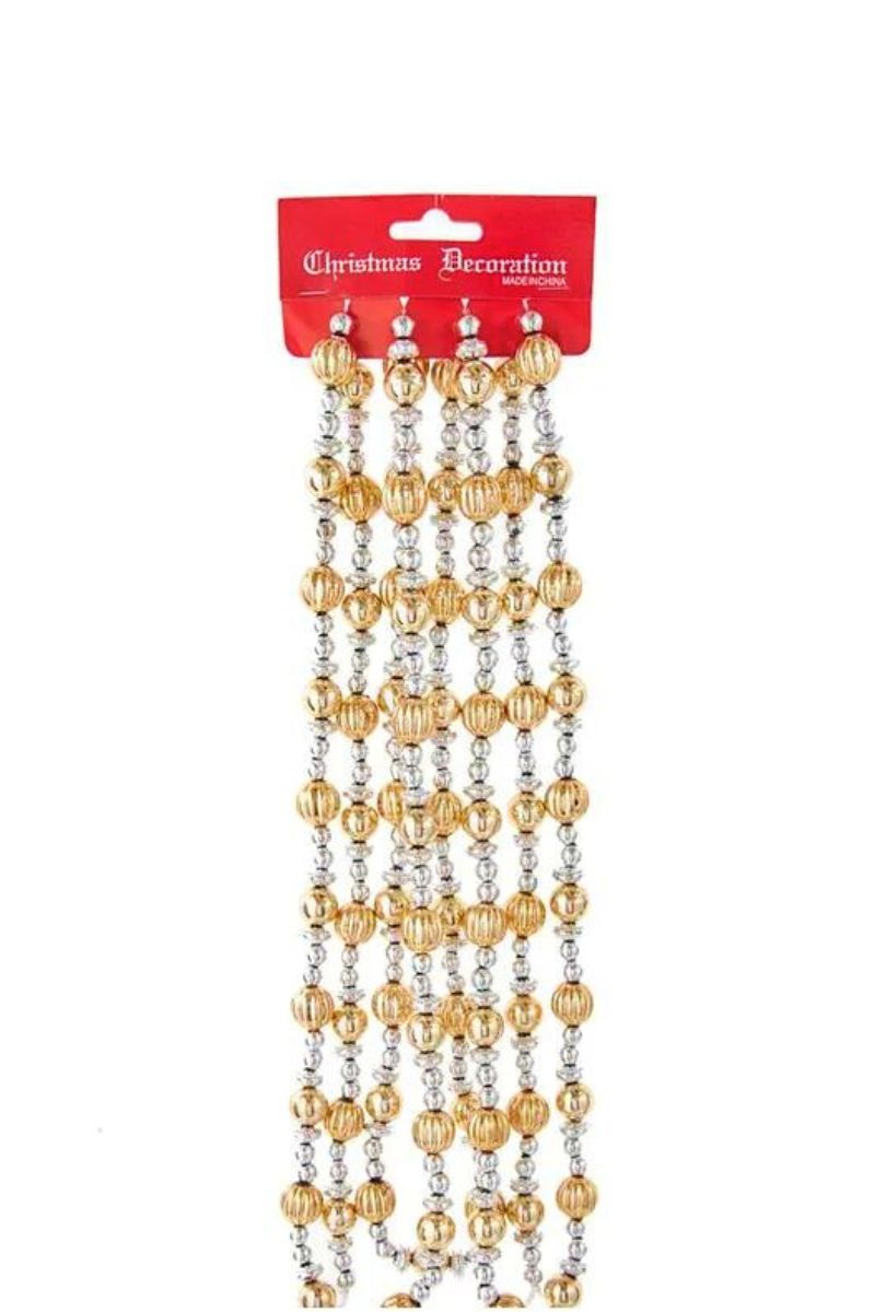 Shiny Silver Gold Bead Garland 9'