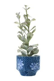 Creative Co-Op Stoneware Planter with Blue & White Floral Pattern 4"