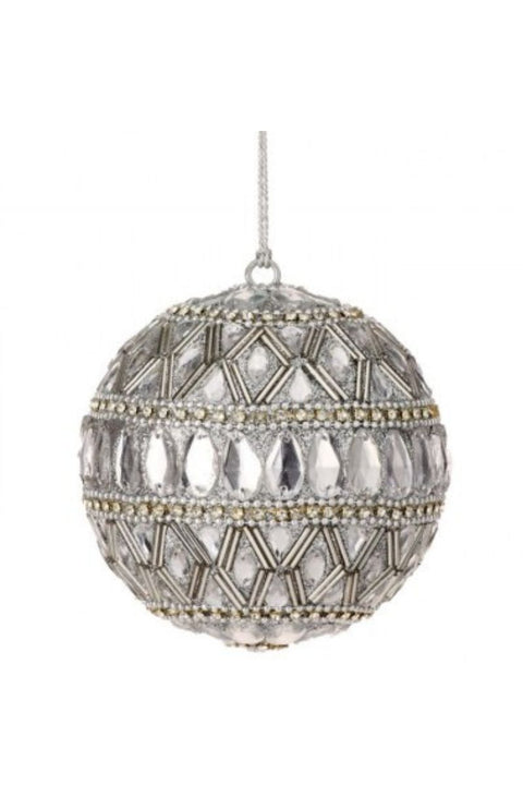 Clear Jewels and Glitter Ball Ornament 4"