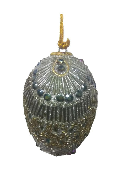 Beaded Oval Ornament Gold Silver