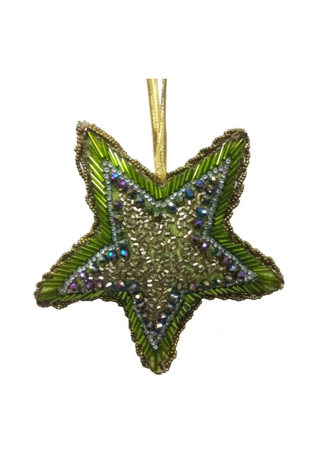 Beaded Star Ornament 6" Green