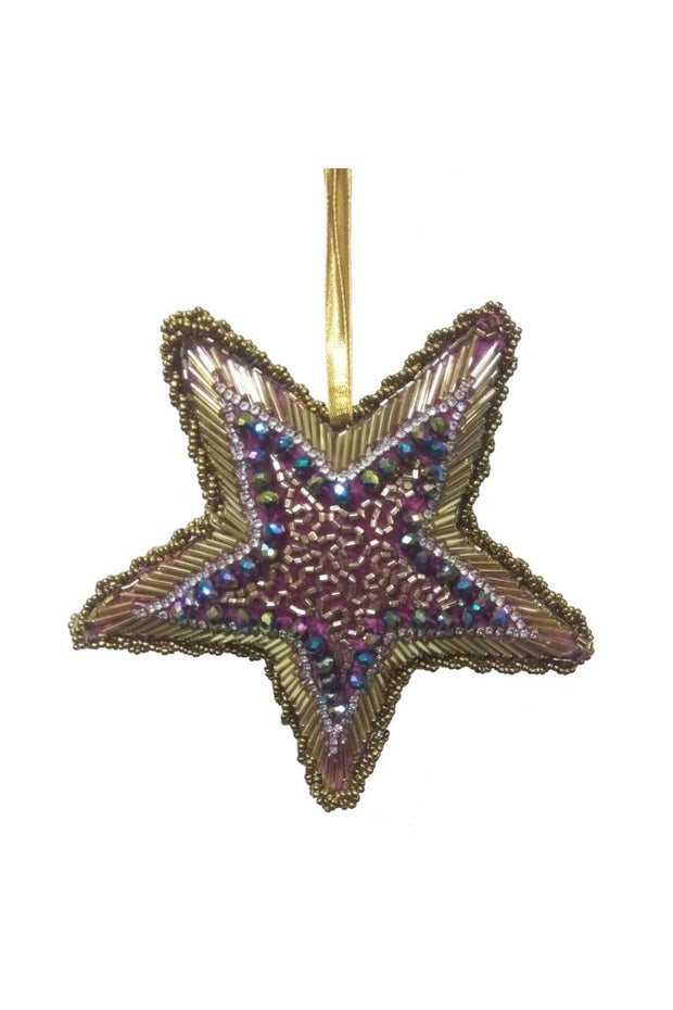 Beaded Star Ornament 6" Purple