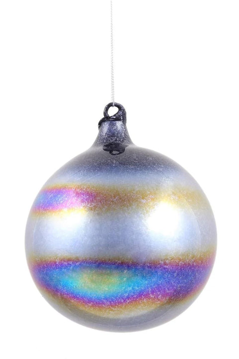 Glitter Murano Shiny Ball Ornament 4.75" Blue