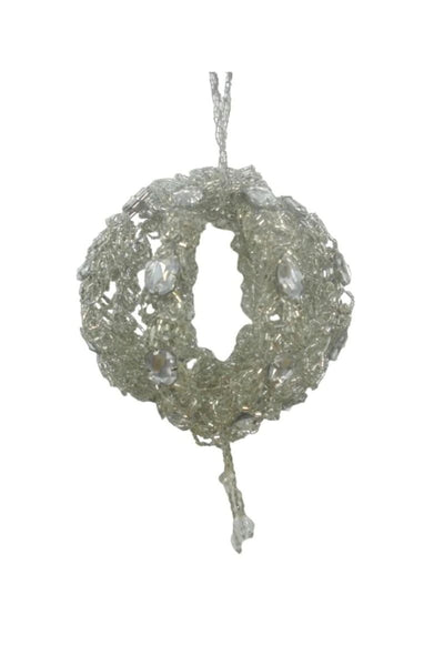 Open Beaded Ball Ornament 5" Silver