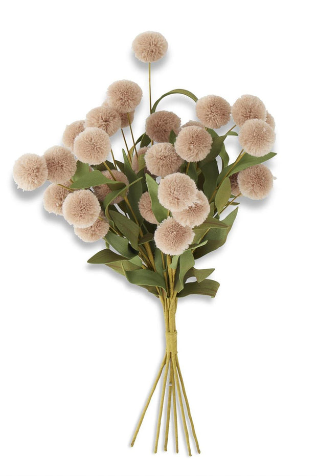 Faux Tan Pompom Bundle with Green Eva Leaves 13"